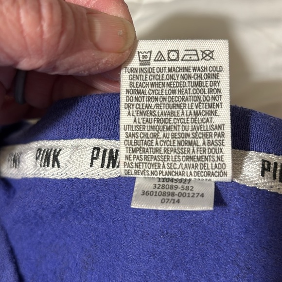 Victoria's Secret Pink Sweatshirt Purple Crew Neck -Love Pink- Lightweight XS - Picture 5 of 8